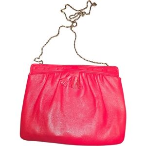 Vintage Andè Red Leather Clutch Purse Gold Chain Strap Tassel Evening Bag